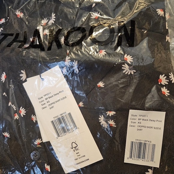Thakoon Shirt Button Down Cropped Short Sleeve BP Black Daisy Blouse Casual - Picture 8 of 10